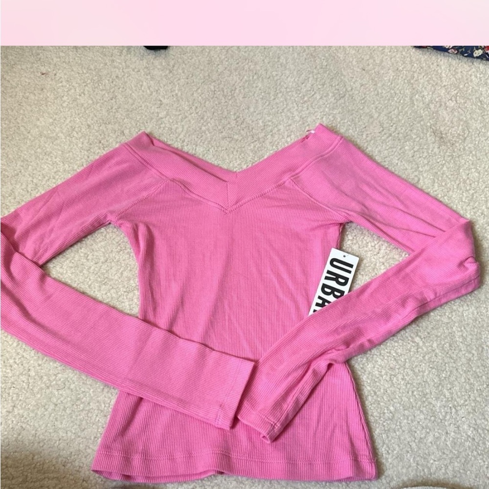 Urban Outfitters V-Neck Pink Long Sleeve Top
